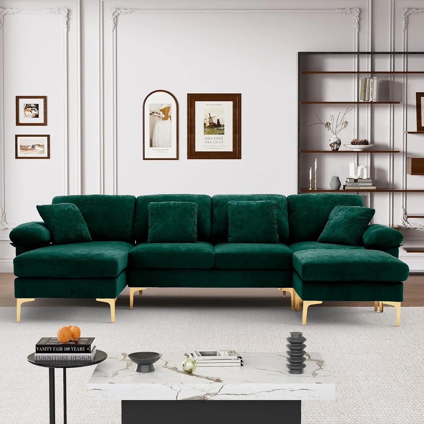 U Shaped Sectional Sofa Couch, 114" Convertible L Shaped Sofa with Chaise Lounge & Ottoman, Modern Oversized Modular
