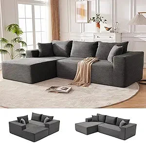 110” cloud sectional couch, boneless sofa for living room, modular sectional sofa with deep seat, comfy fluffy couch with l-shap