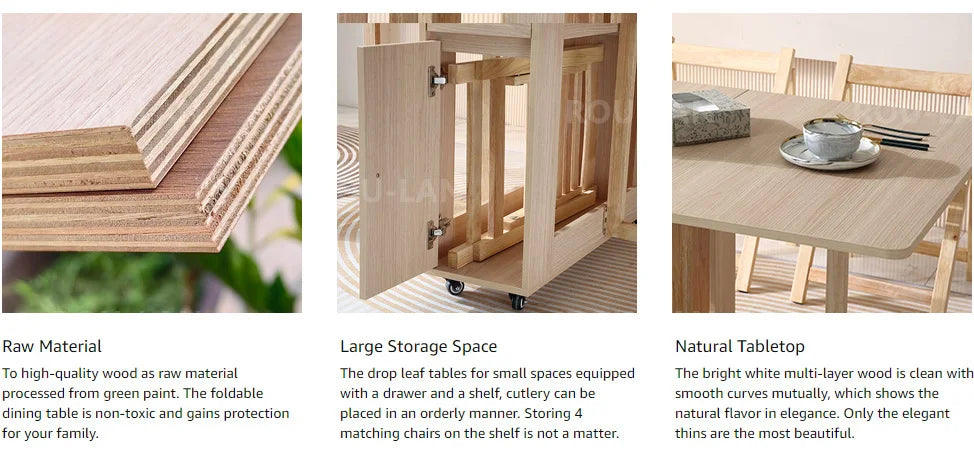 Folding Dining Table with 2 Drawers and 4 Wheels for Living Room,Kitchen, Farmhouse, Space Saving Table