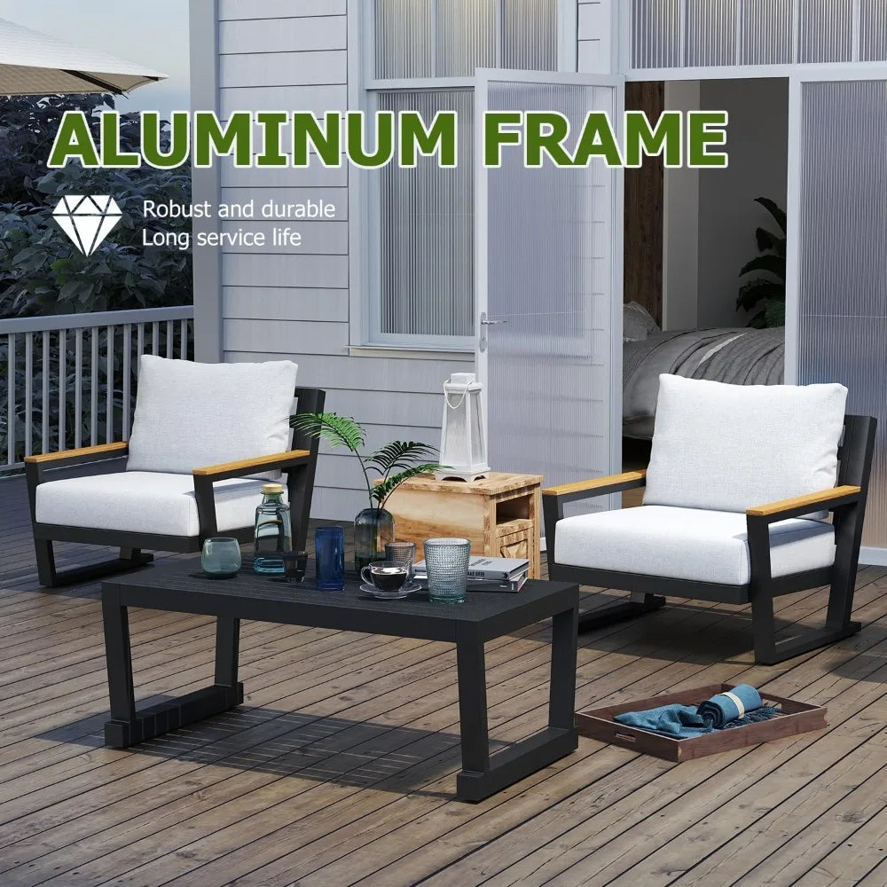 Aluminum Outdoor Furniture with Coffee Table,5 Seats Patio Furniture Set Sectional Waterproof Sofa with Conversation Set Table