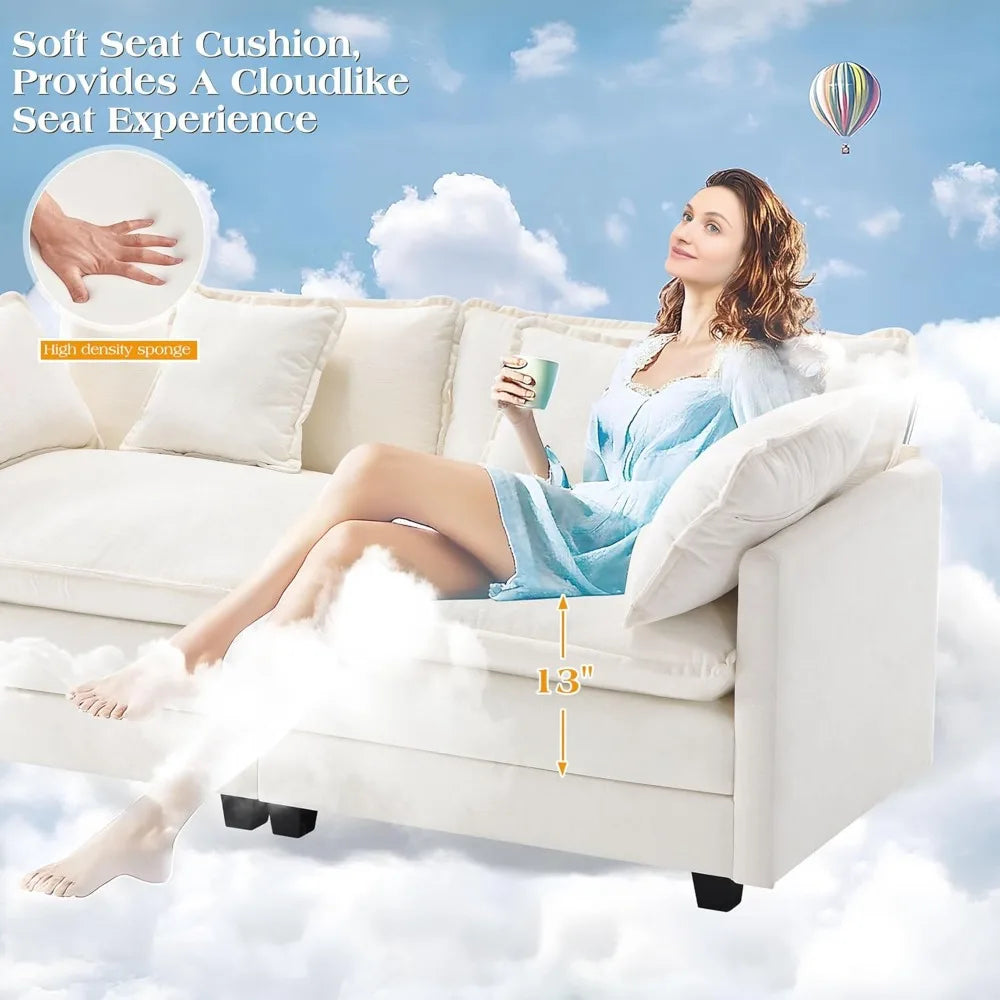 Luxury 113.4" U-Shaped Modular Sofa – 3-Seater Modern Chenille Sectional with Deep Seating, Comfy Living Room Couch