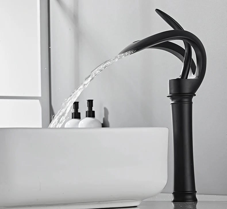 Golden/White Bathroom Basin Faucet Black Bathroom Faucet Brass Creative Grey Sink Mixer Tap Hot & Cold Waterfall Basin Faucet