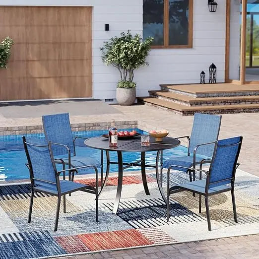 5/7/9-Piece All-Weather Rattan Patio Dining Set with 60" Wood Table Top, Removable Cushions & Umbrella Hole - Outdoor Furniture