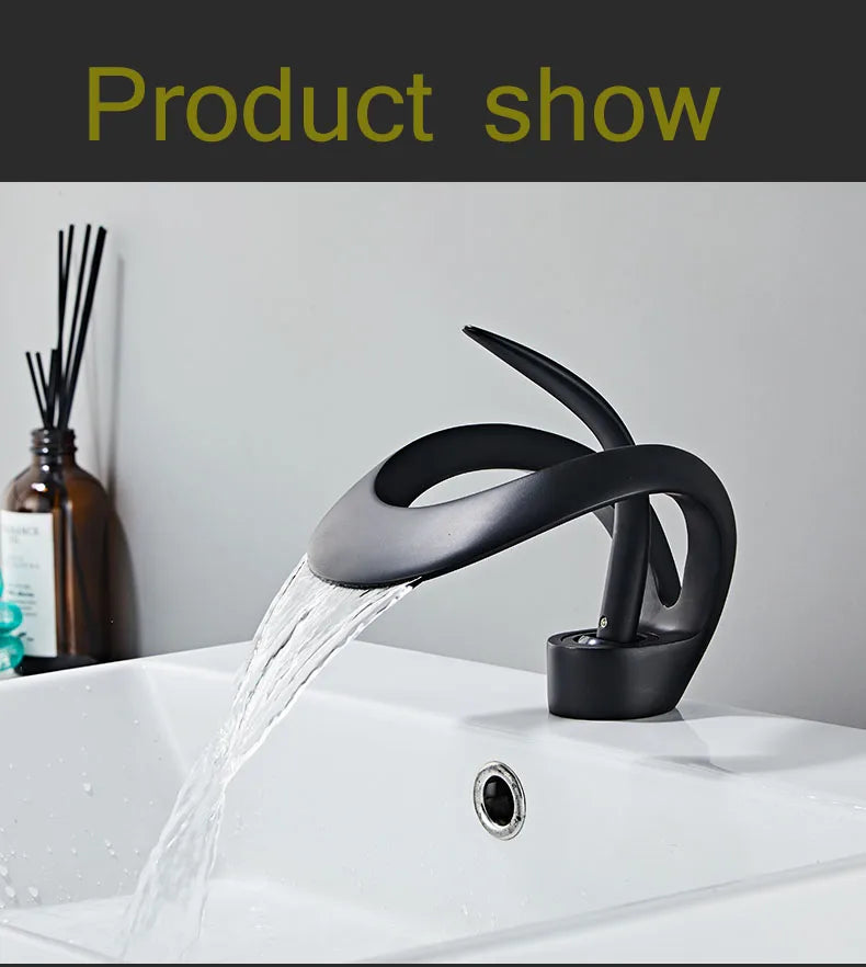 Golden/White Bathroom Basin Faucet Black Bathroom Faucet Brass Creative Grey Sink Mixer Tap Hot & Cold Waterfall Basin Faucet