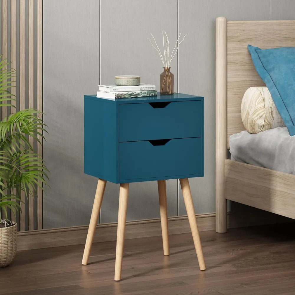 Solid Wood Nightstands Set of 2, Bedroom Side Tables with Drawers and Large Storage, End Table for Home