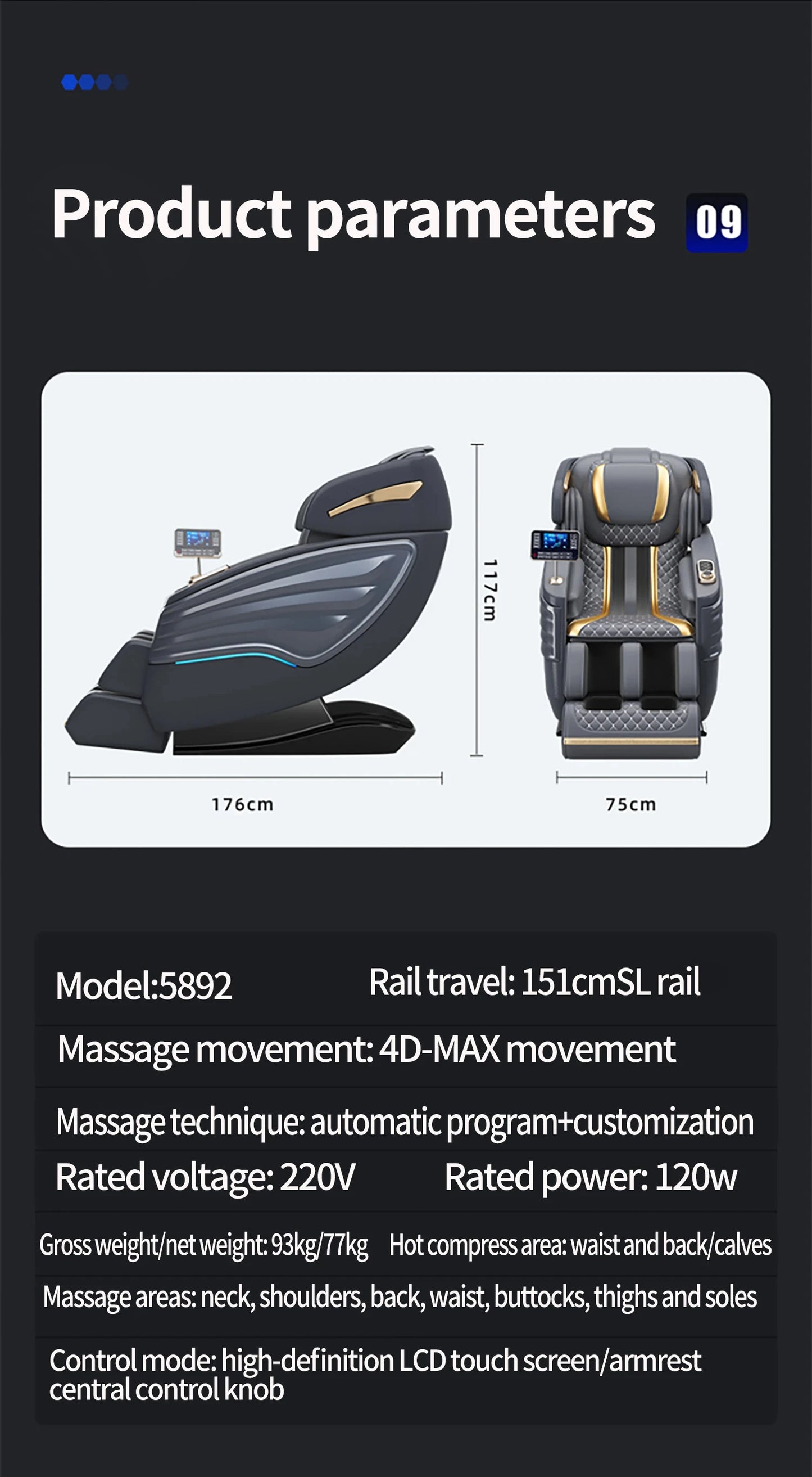 3 Year Warranty UKLife 4D SL-Track Full Body Air Bag Zero Gravity Luxury Electric Massager Chairs For Office Massage Sofa
