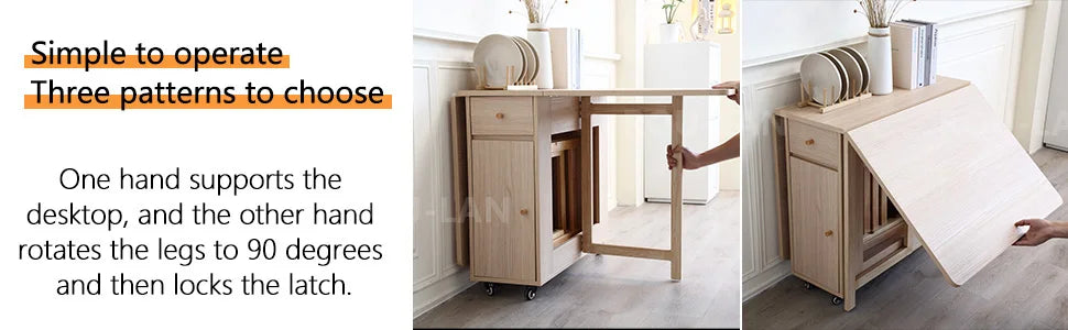 Folding Dining Table with 2 Drawers and 4 Wheels for Living Room,Kitchen, Farmhouse, Space Saving Table