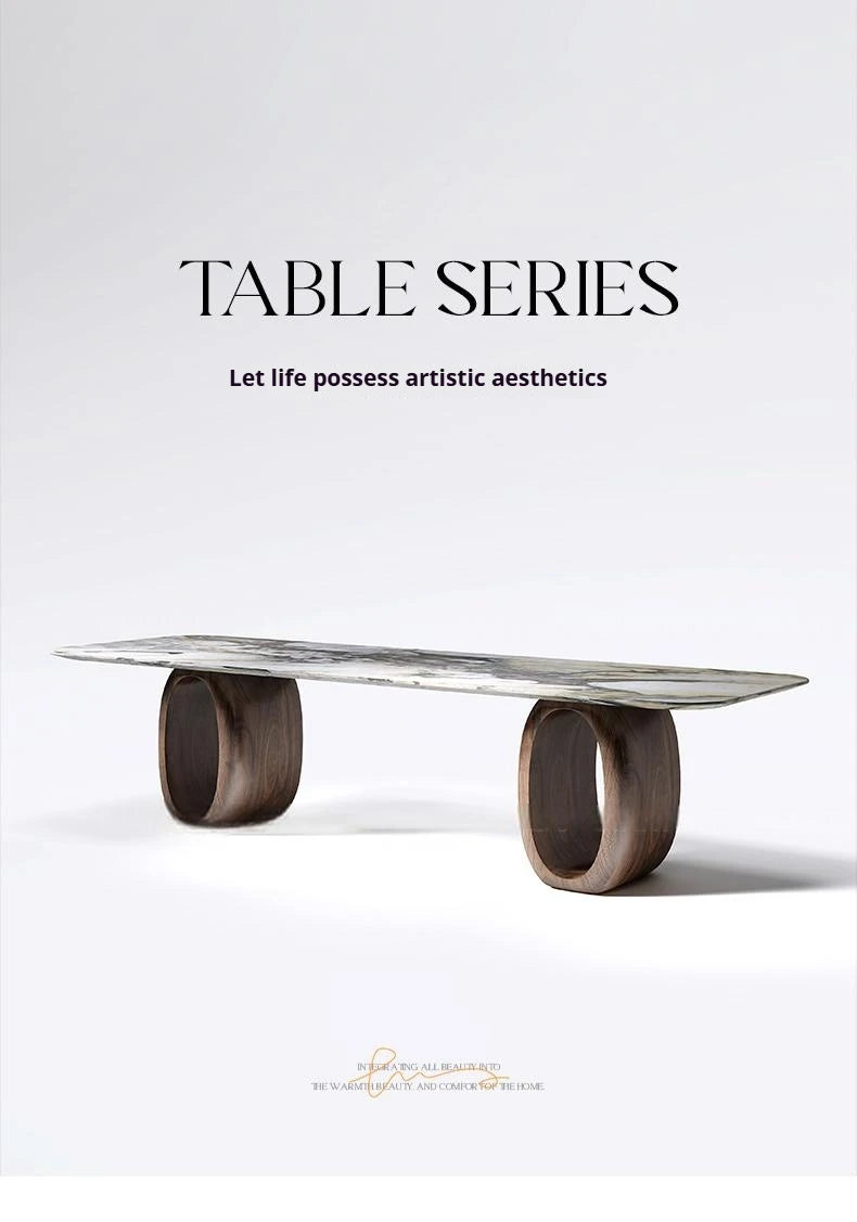 Luxury Natural Marble Dining Table, Rectangle Italian Modern Design with Walnut Wood, Customizable Designer Table for Villa