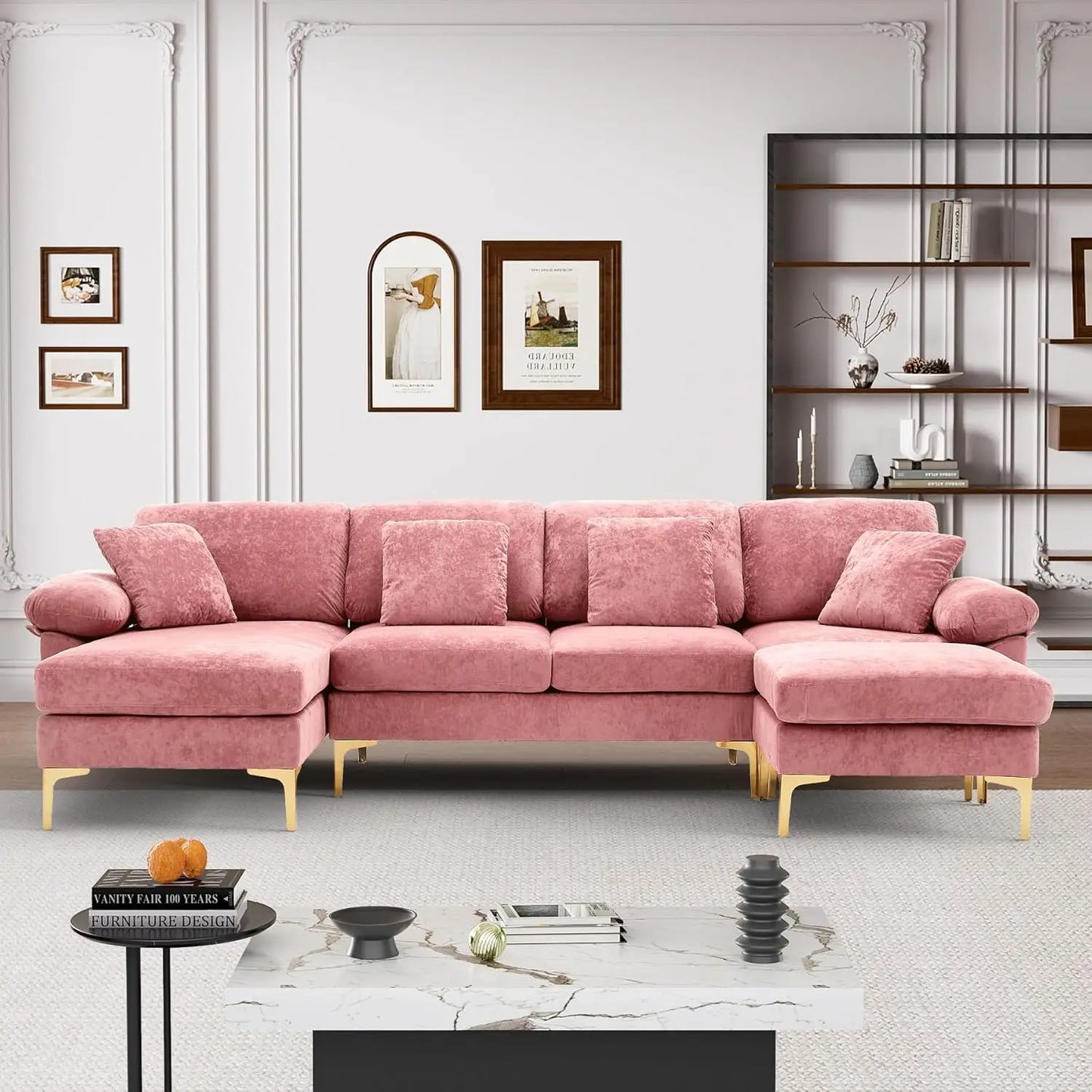 U Shaped Sectional Sofa Couch, 114" Convertible L Shaped Sofa with Chaise Lounge & Ottoman, Modern Oversized Modular