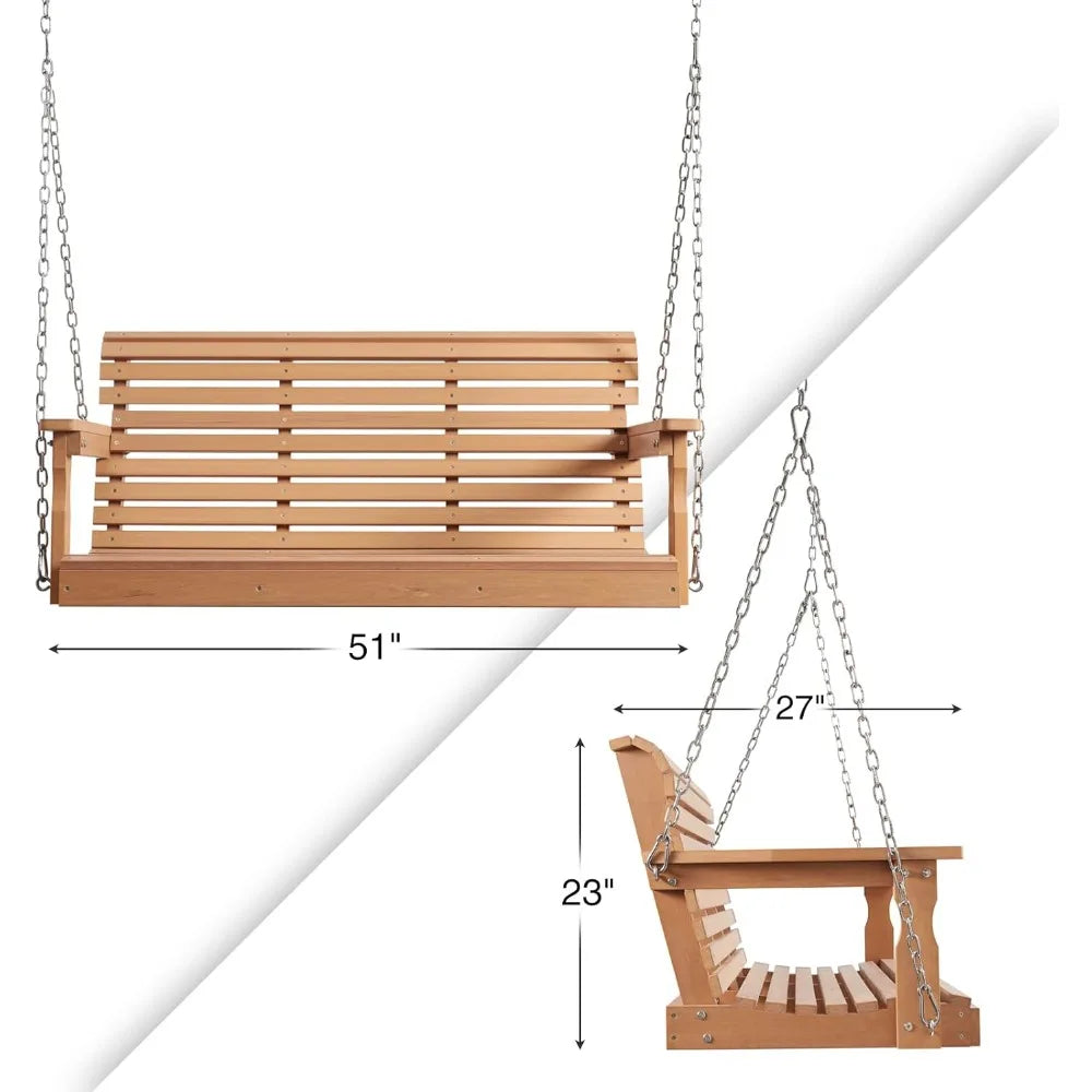 Porch Swing, 2-Person Poly Lumber Outdoor Porch Swing, All-Weather Farmhouse Patio Swing That Never Rot and Fade