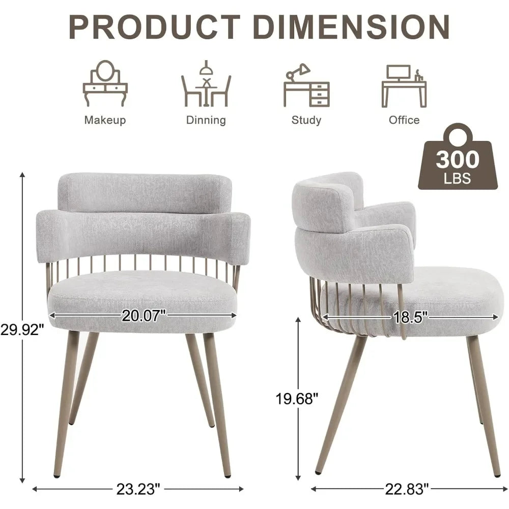Dining Chairs Set of 4, Mid Century Upholstered Fabric Kitchen Chair w/Metal Legs, Comfy Curved Back Accent Arm Chair