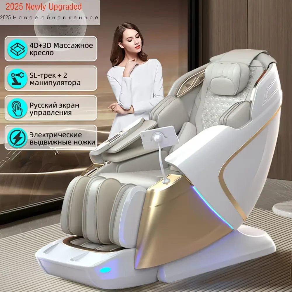 4D+4D Electric Massage Chair Full Body 24 Modes Zero Gravity SL-Track Shiatsu Smart Auto Massage Chairs with Heat System Massage