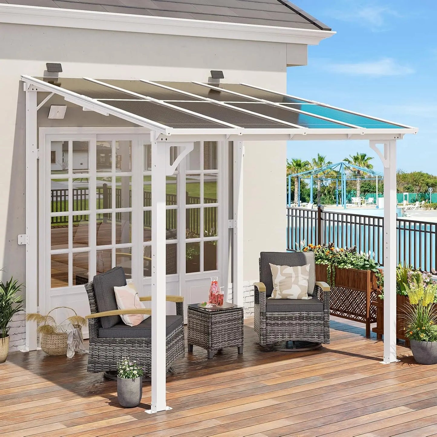 Wall Mounted Lean to Metal Awnings with Sloped Roof, Outdoor Patio Gazebo Awning for Backyard, Deck