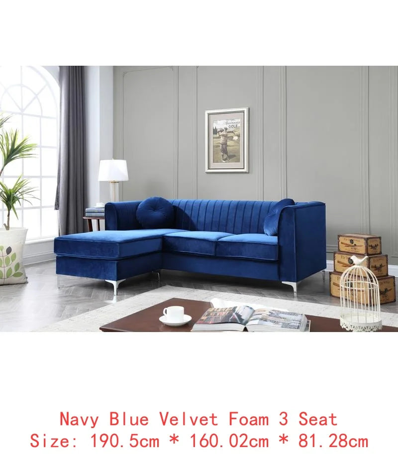 Navy Blue Sofa Chaise - 3 Boxes, Comfortable Design for Living Room