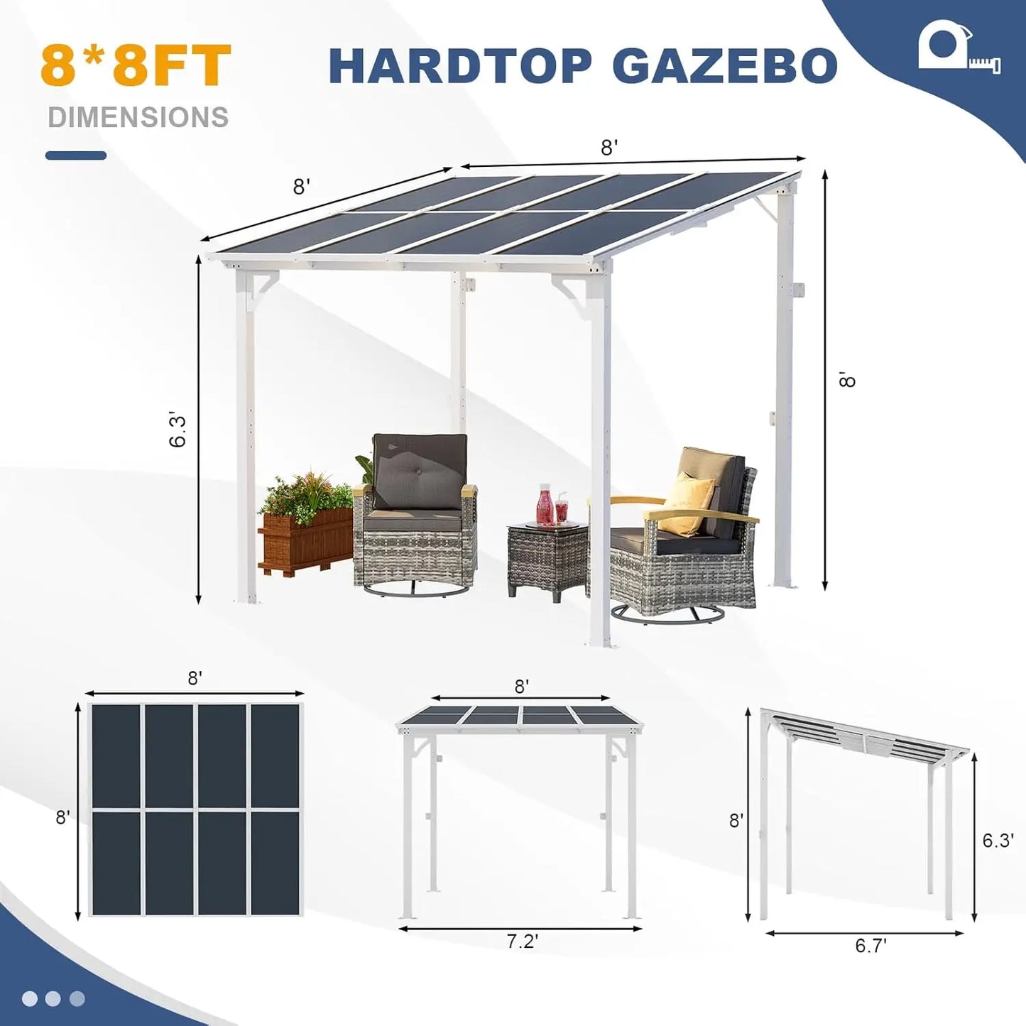 Wall Mounted Lean to Metal Awnings with Sloped Roof, Outdoor Patio Gazebo Awning for Backyard, Deck