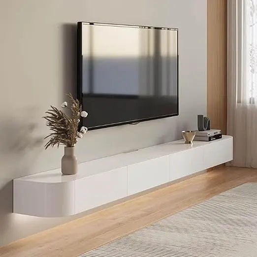 White Wall-Mounted TV Cabinet Living Room Floating Cabinet Floating TV Unit Media Console Storage TV Bench Under TV(160x24x20cm)