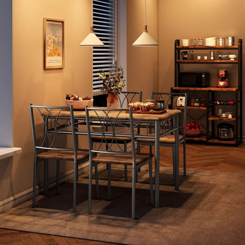 Dining Table Set, With 4 Chairs, Rectangular Dining Table Set For 4, Kitchen Table Set