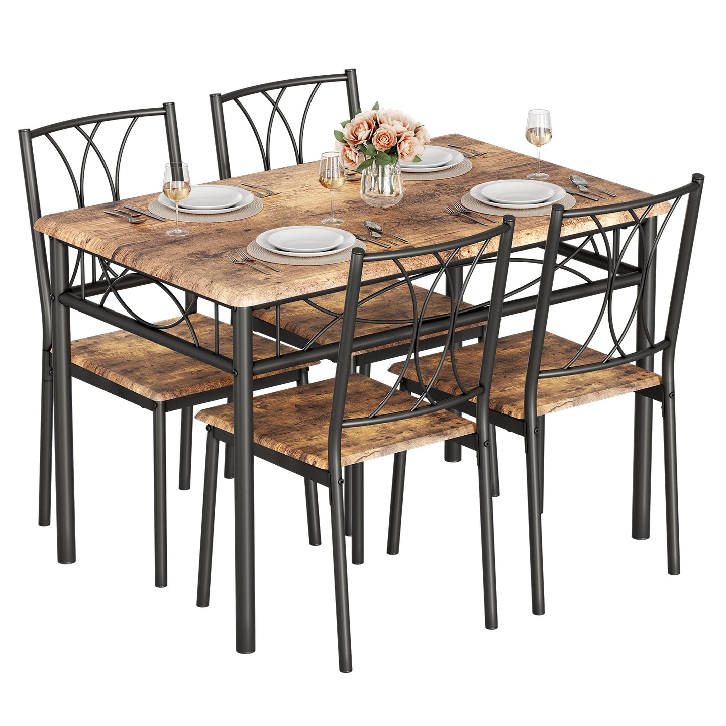 Amyove Kitchen Table and Chairs,Dining Room Table Set for 4with Chairs,Kitchen Table Set Metal and Wood Rectangular Dining Table