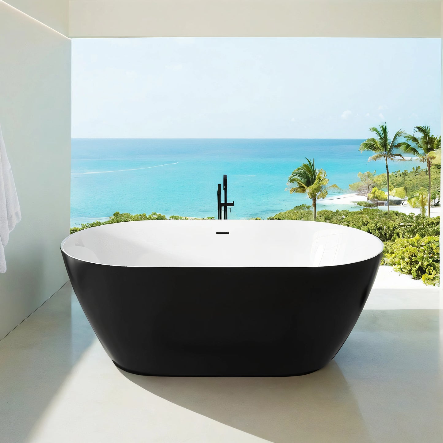 59" Acrylic Free Standing Tub Classic Oval Shape Soaking Tub Adjustable Freestanding Bathtub with Integrated Slotted Overflow an