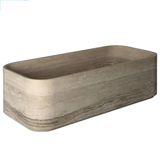 Luxury Natural Marble Bathtub - Double Sized Soaking Tub for Hotel Villa Spa, Artistic Freestanding Tub for Indoor Outdoor Use