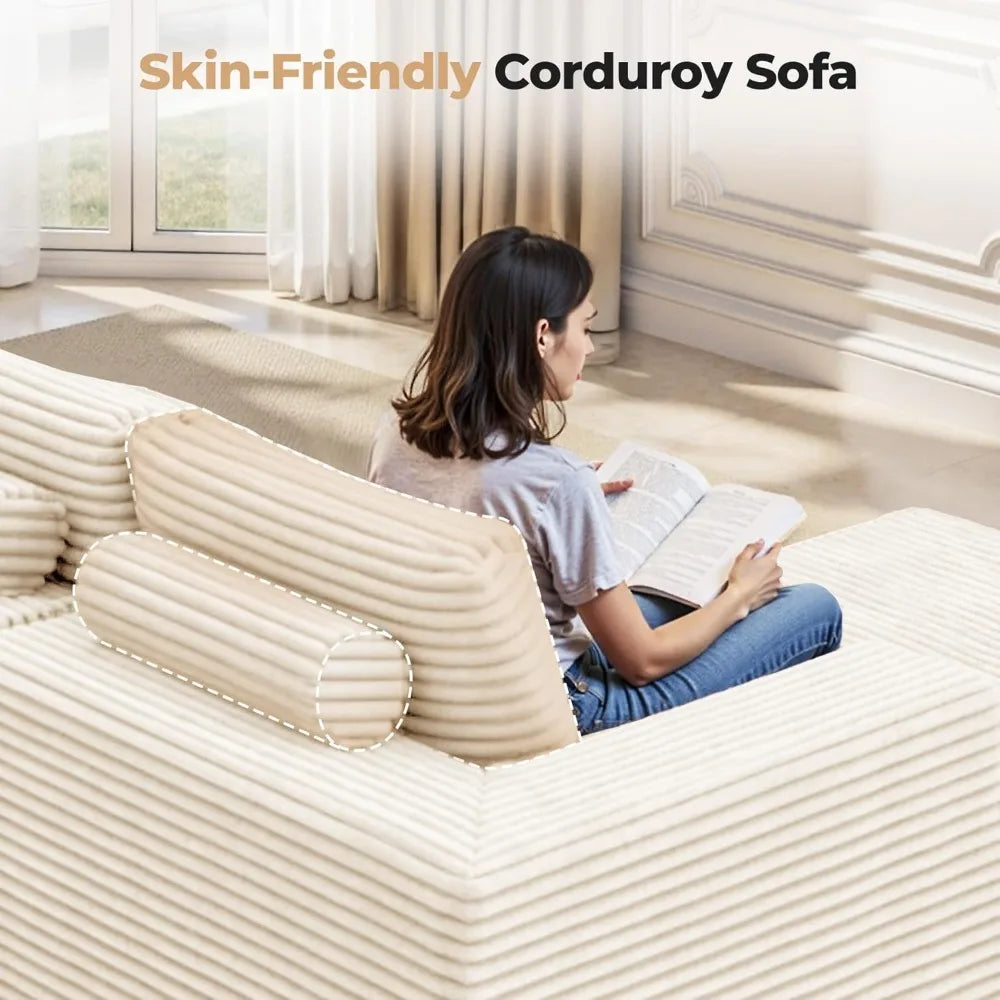 110” cloud sectional couch, boneless sofa for living room, modular sectional sofa with deep seat, comfy fluffy couch with l-shap