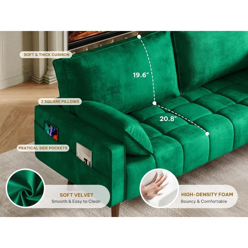 Modern Velvet Loveseat Sofa with Button Tufted Seat, Side Storage Pockets for Small Spaces
