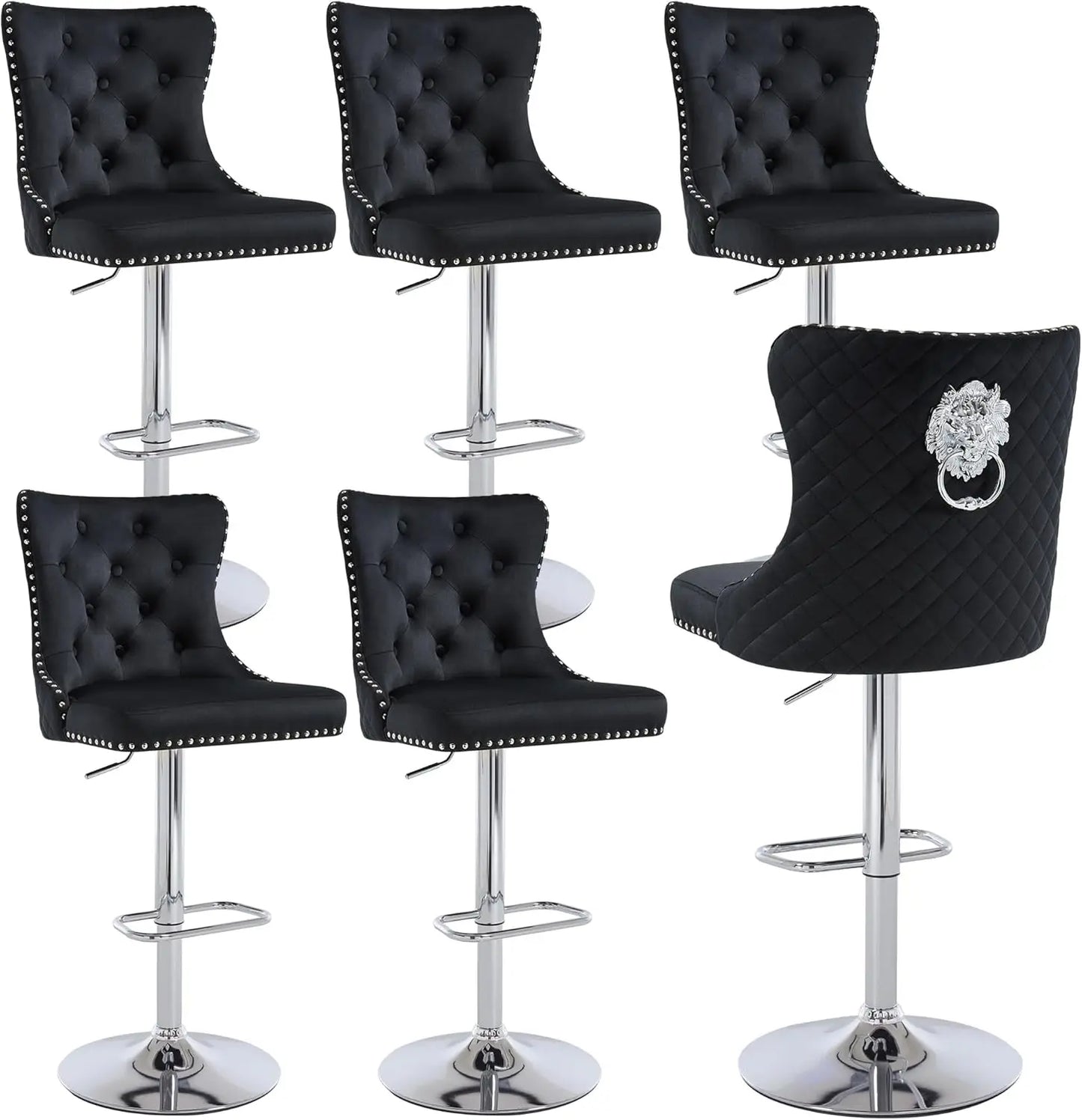Gold Bar Stools Set of 6,  Velvet Tufted Barstools Upholstered Bar Height Chairs for Kitchen Island, Dining Room, Cafe, Cream