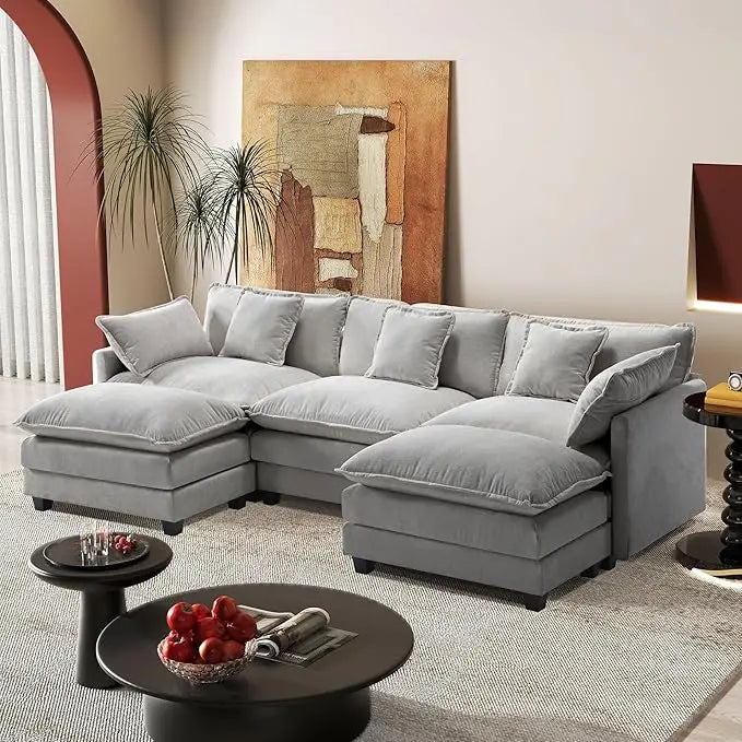 Luxury 113.4" U-Shaped Modular Sofa – 3-Seater Modern Chenille Sectional with Deep Seating, Comfy Living Room Couch