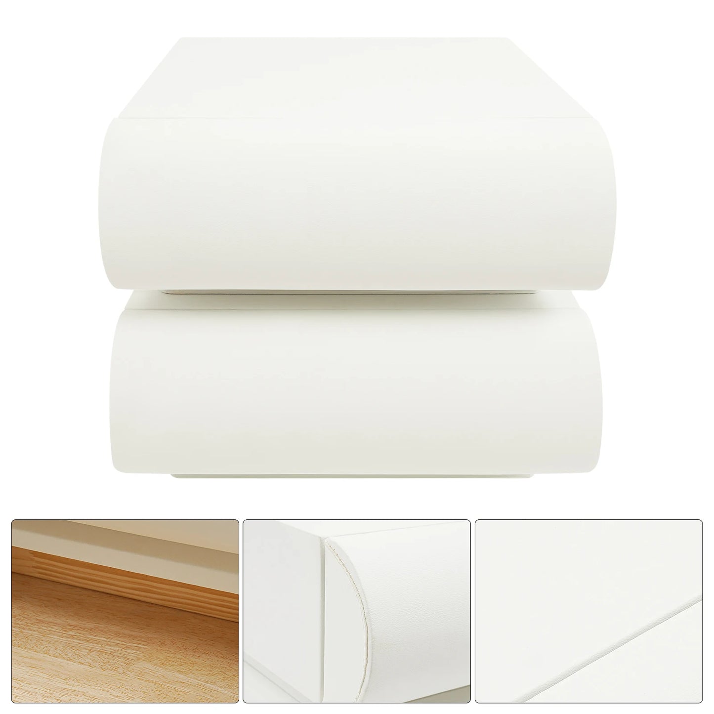 Modern Creamy White Nightstand Bedside Table End Table With 2 Drawers For Study, Bedroom, And Living Room