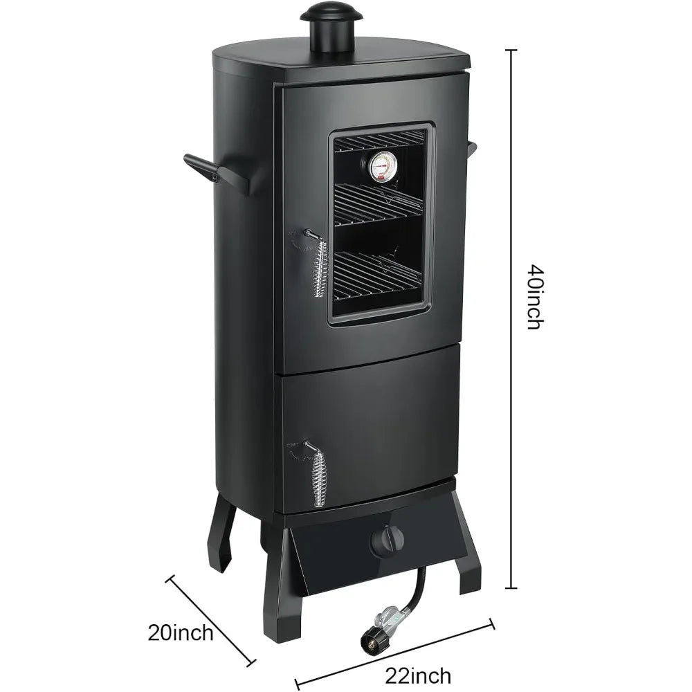 Smoker with Cover, Vertical Smoker Grill with Temperature Control Outdoor Heavy Duty Three Removable Smoking Shelves