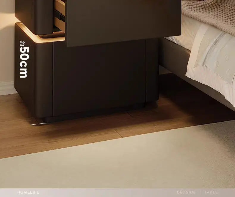 Smart Nightstand with LED Light Wireless Charging Safe or 2 Drawers – Modern Bedside Table Tempered Glass Top No Assembly
