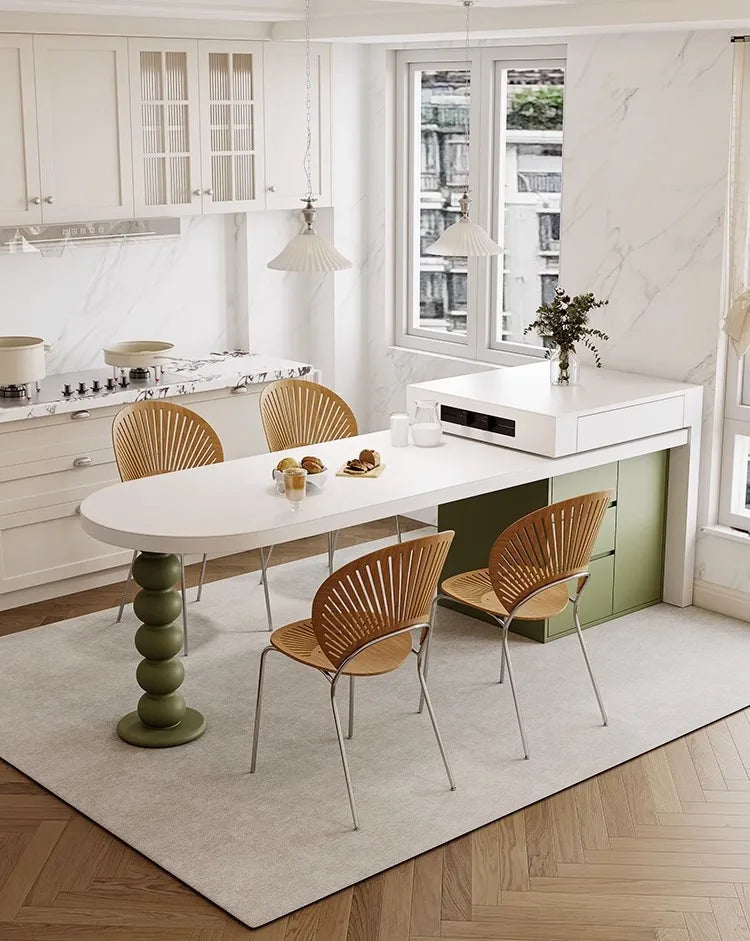 Island Table French Light Luxury Retractable Integrated Celebrity Family Apartment Arc Island Rock Plate Dining Table And Chairs