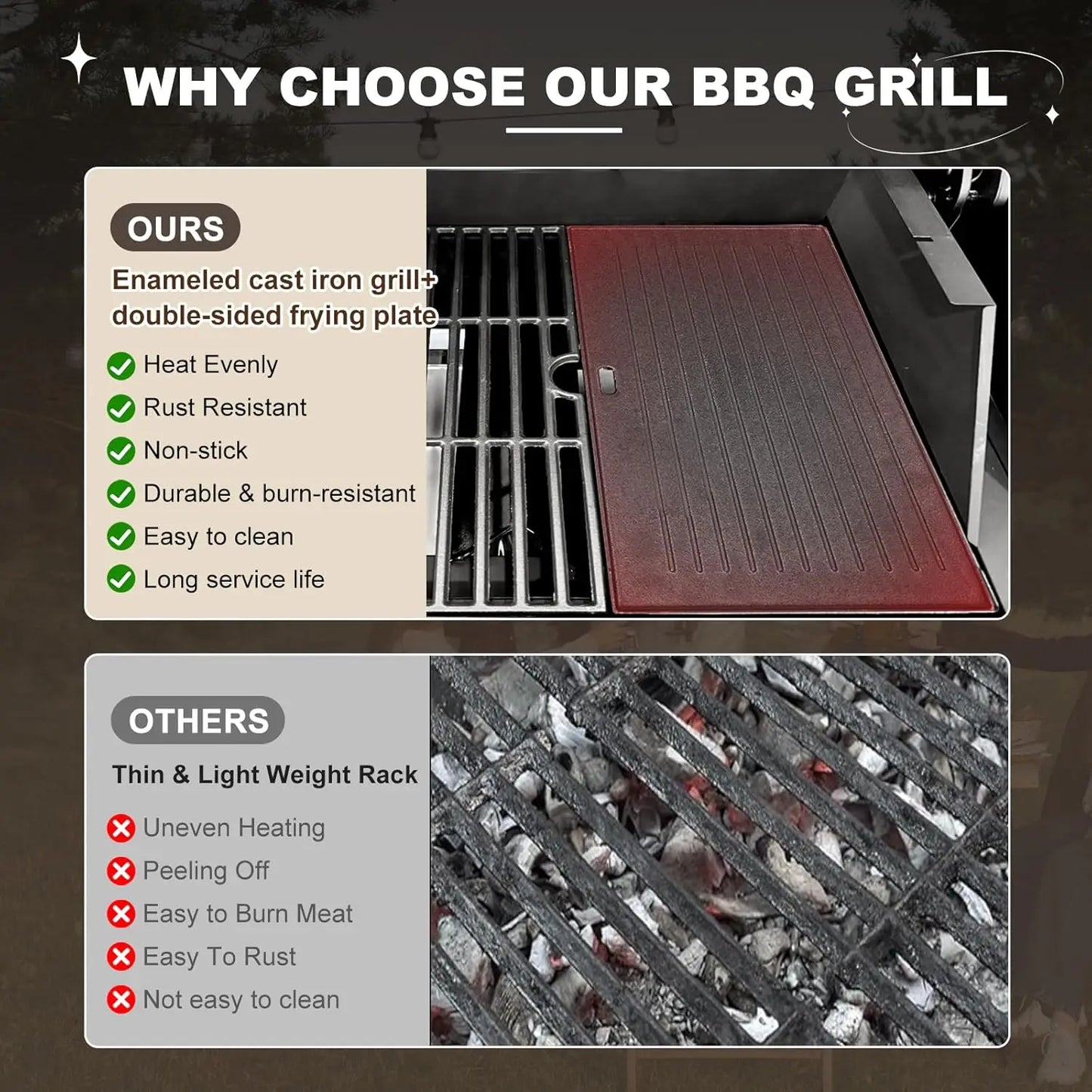 Gas and Charcoal Combo Grill with Side Burner, 37,230 BTU Outdoor BBQ Grill with Porcelain-Enameled