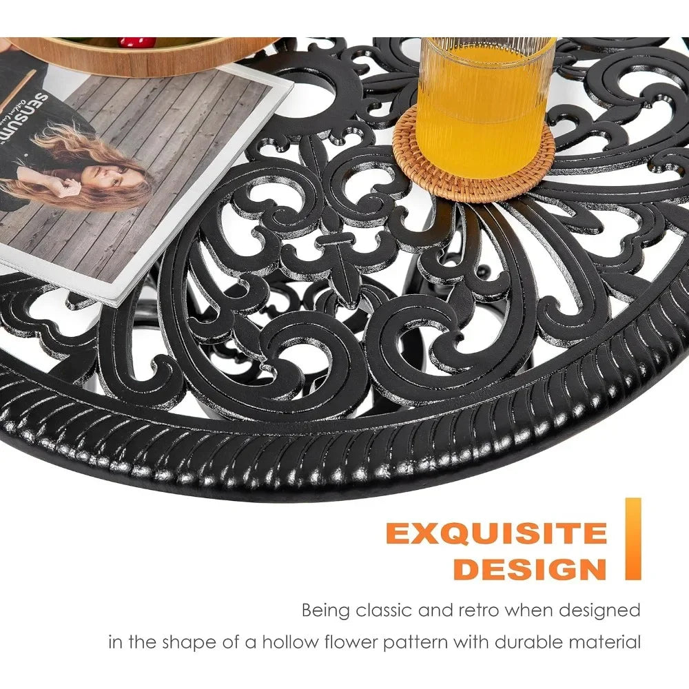 3 Piece Outdoor Bistro Table Set, All Weather Cast Aluminum Patio Bistro Sets Patio Table and Chairs Set of 2 with Umbrella Hole