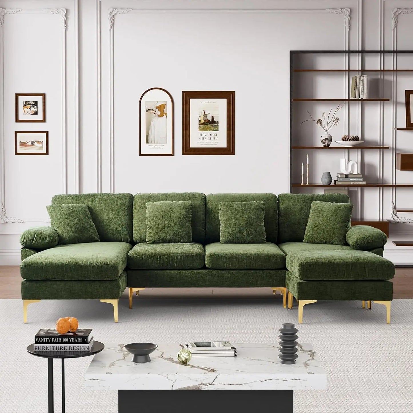 U Shaped Sectional Sofa Couch, 114" Convertible L Shaped Sofa with Chaise Lounge & Ottoman, Modern Oversized Modular