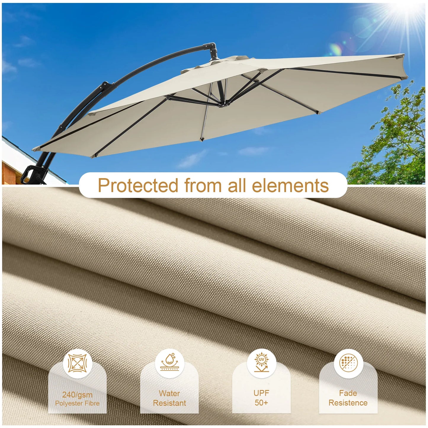 Outdoor Patio Umbrella with Base Includeds, 10 FT Patio Umbrella with Stands Wind and Weather, 240G/M2, UPF50+