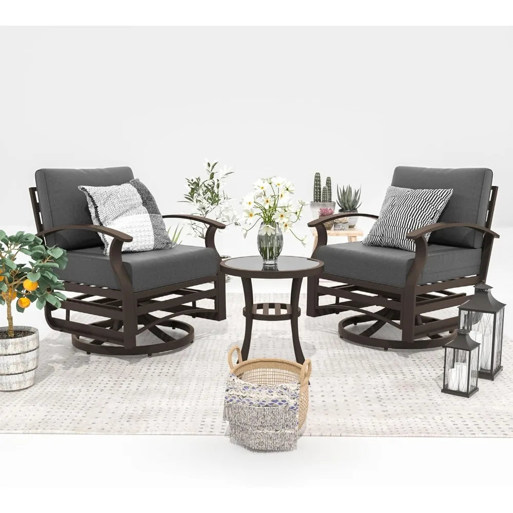 Aluminum Patio Furniture Set with 2 Swivel Chairs 7-seat Metal Outdoor Furniture Patio Sectional Sofas Patio Conversation Set w