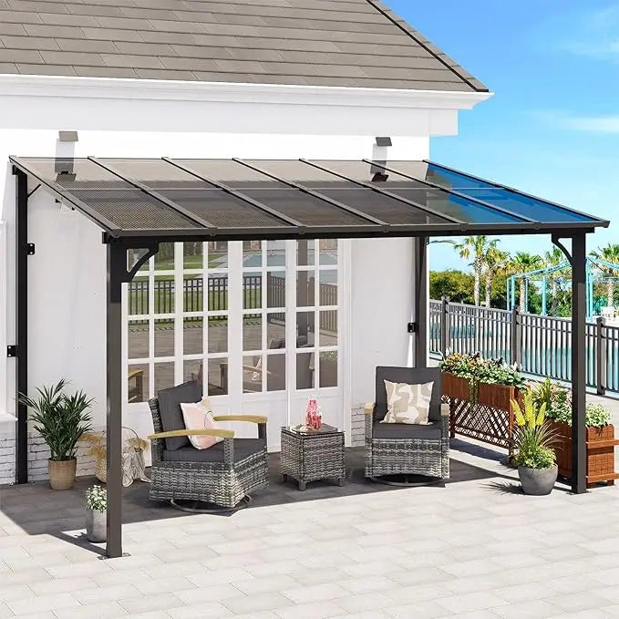 Wall Mounted Lean to Metal Awnings with Sloped Roof, Outdoor Patio Gazebo Awning for Backyard, Deck