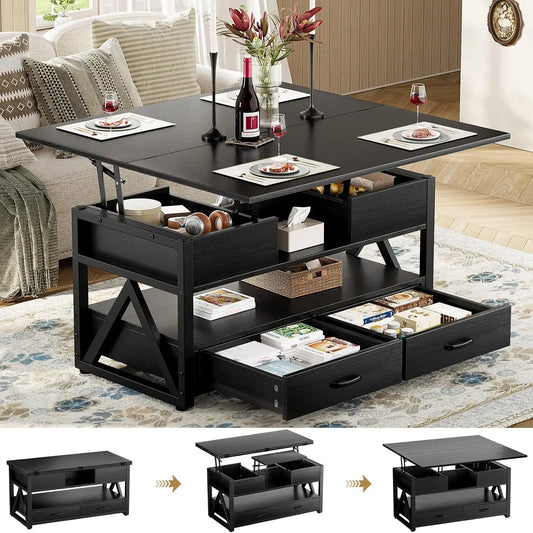 40Lift Top Coffee Table,4in1 Multi-Function Lift Coffee Tables with Storage Drawers and Hidden Compartmen,Farmhouse Coffee Table