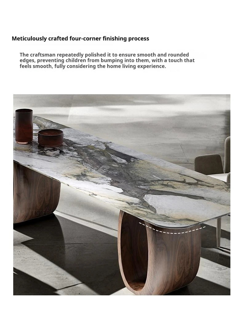 Luxury Natural Marble Dining Table, Rectangle Italian Modern Design with Walnut Wood, Customizable Designer Table for Villa