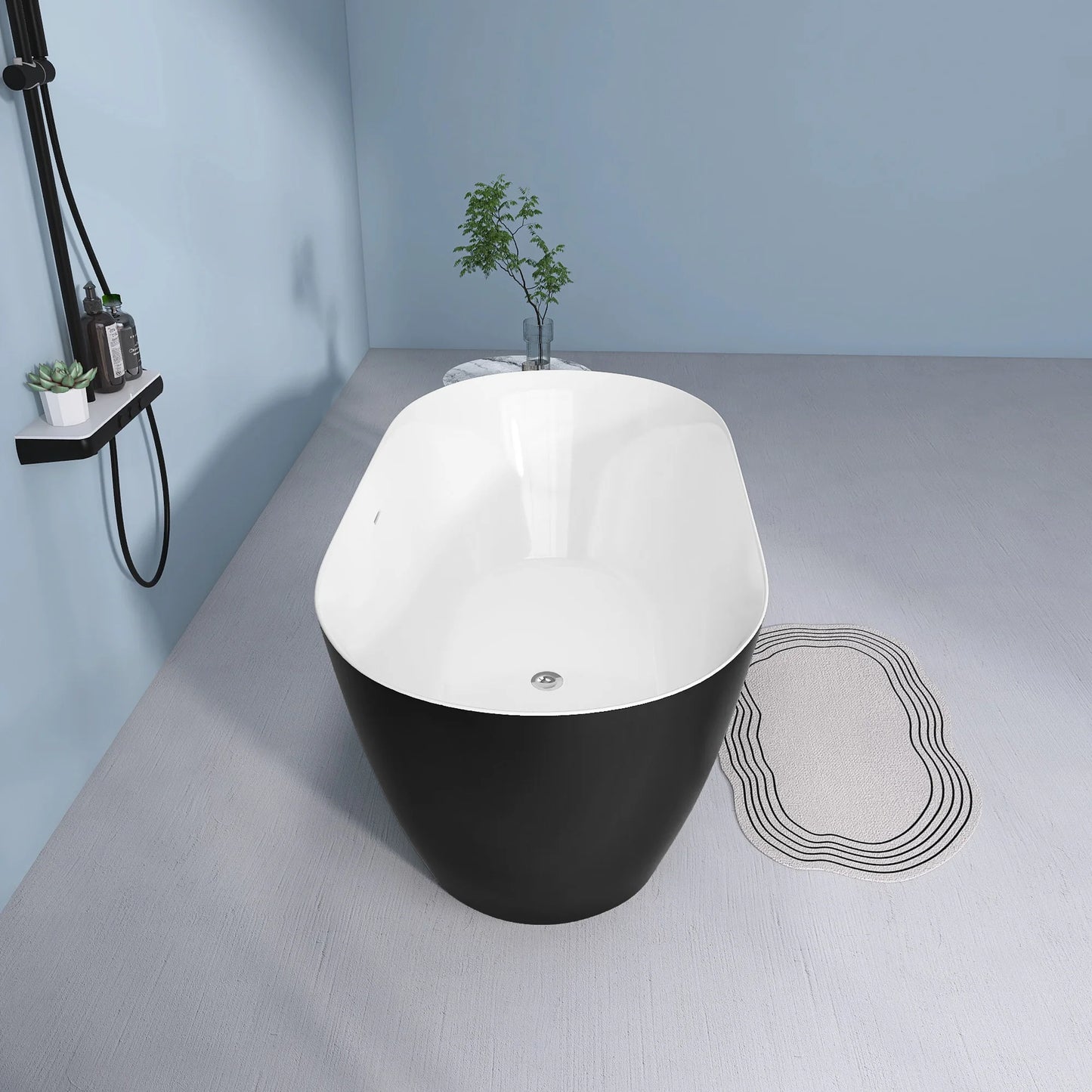 59" Acrylic Free Standing Tub Classic Oval Shape Soaking Tub Adjustable Freestanding Bathtub with Integrated Slotted Overflow an