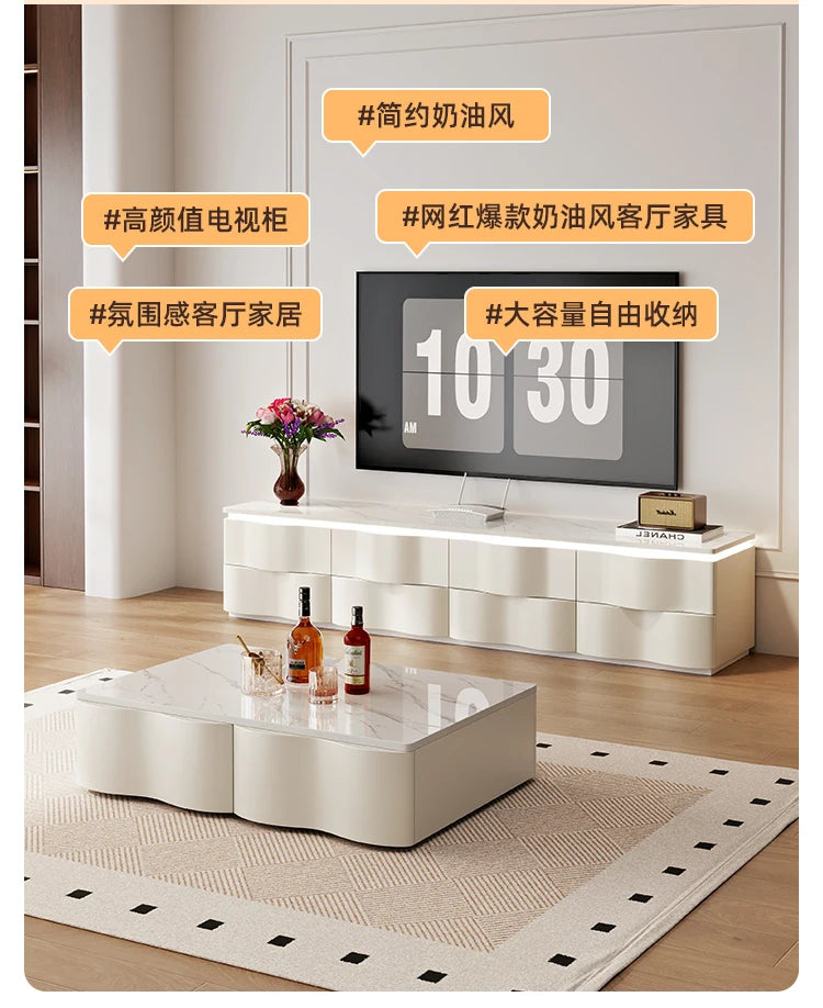 Nordic Creative TV Stands Modern Minimalist Living Room Slate Coffee Table and TV Cabinet Set Designer Home Furniture FYTS