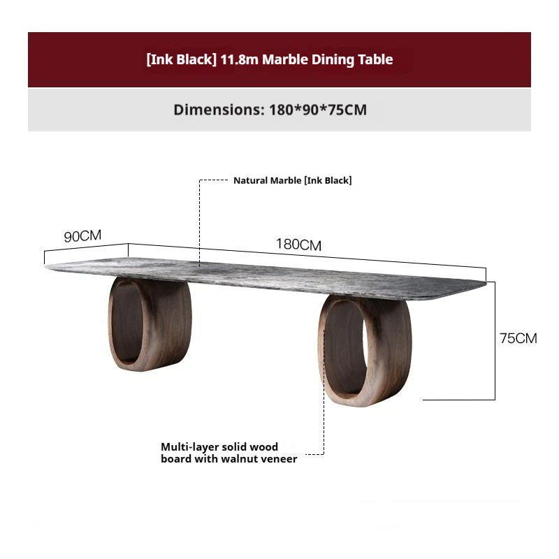 Luxury Natural Marble Dining Table, Rectangle Italian Modern Design with Walnut Wood, Customizable Designer Table for Villa