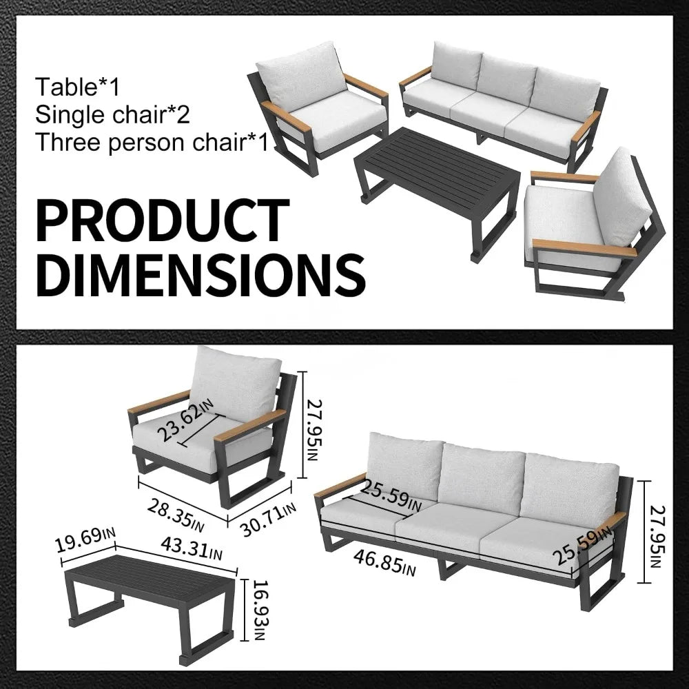 Aluminum Outdoor Furniture with Coffee Table,5 Seats Patio Furniture Set Sectional Waterproof Sofa with Conversation Set Table