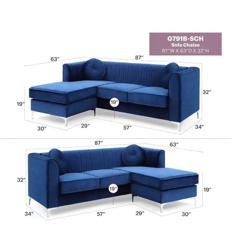 Navy Blue Sofa Chaise - 3 Boxes, Comfortable Design for Living Room