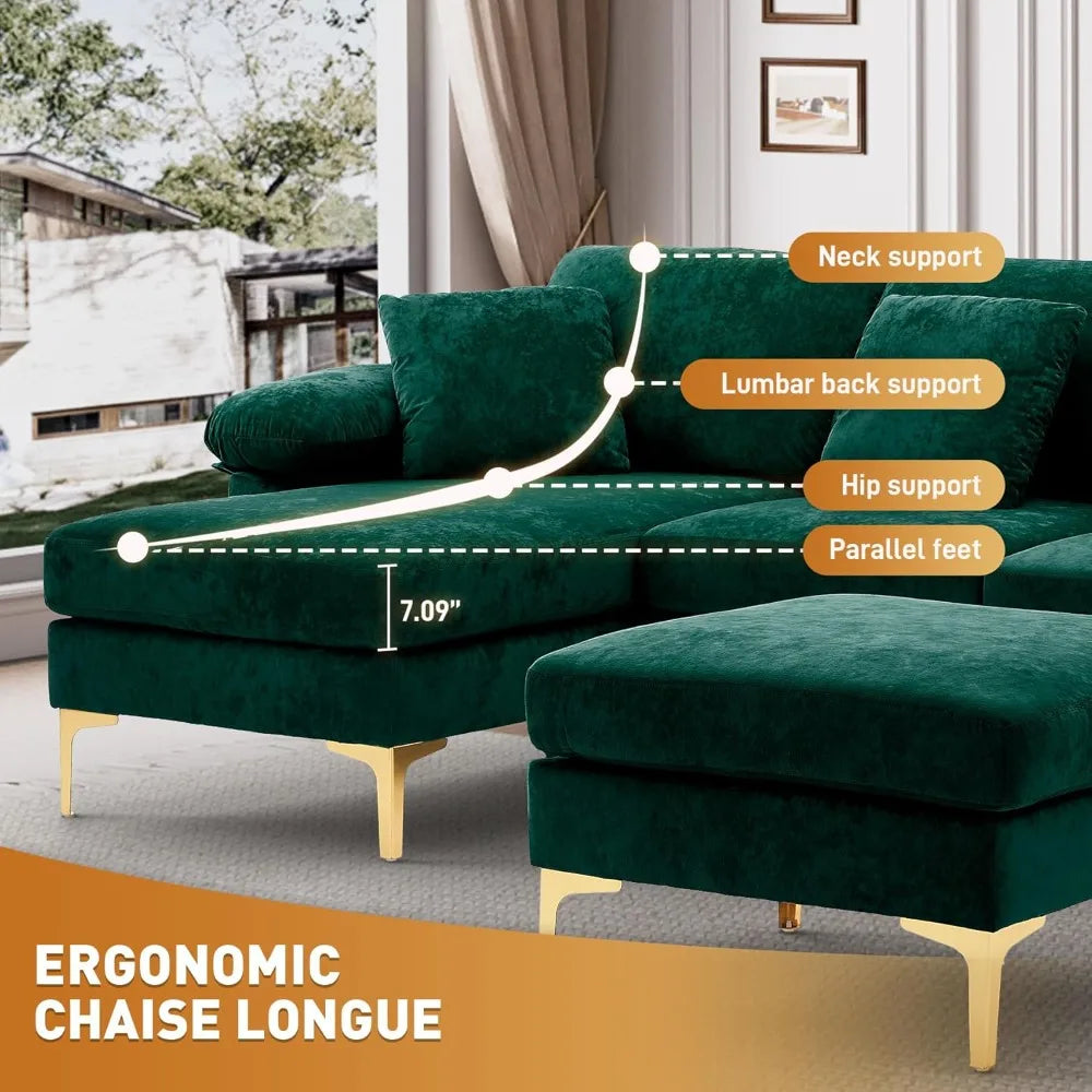 U Shaped Sectional Sofa Couch, 114" Convertible L Shaped Sofa with Chaise Lounge & Ottoman, Modern Oversized Modular