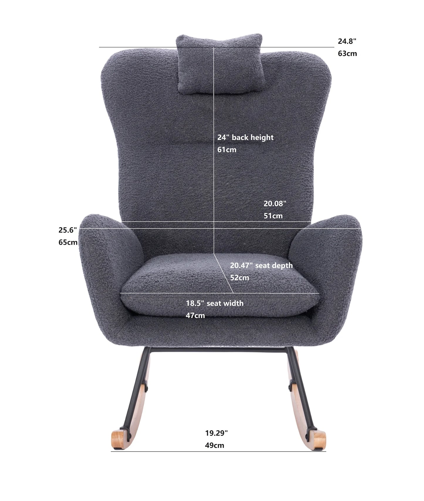 Teddy Upholstered Nursery Rocking Chair for Living Room Bedroom(DARK GREY Teddy)