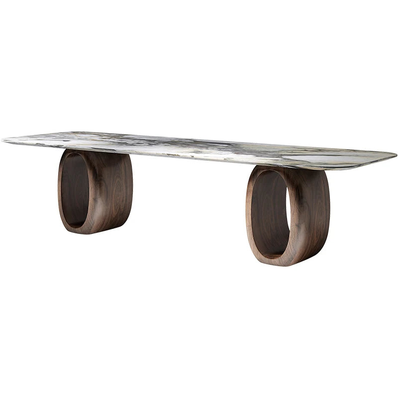 Luxury Natural Marble Dining Table, Rectangle Italian Modern Design with Walnut Wood, Customizable Designer Table for Villa