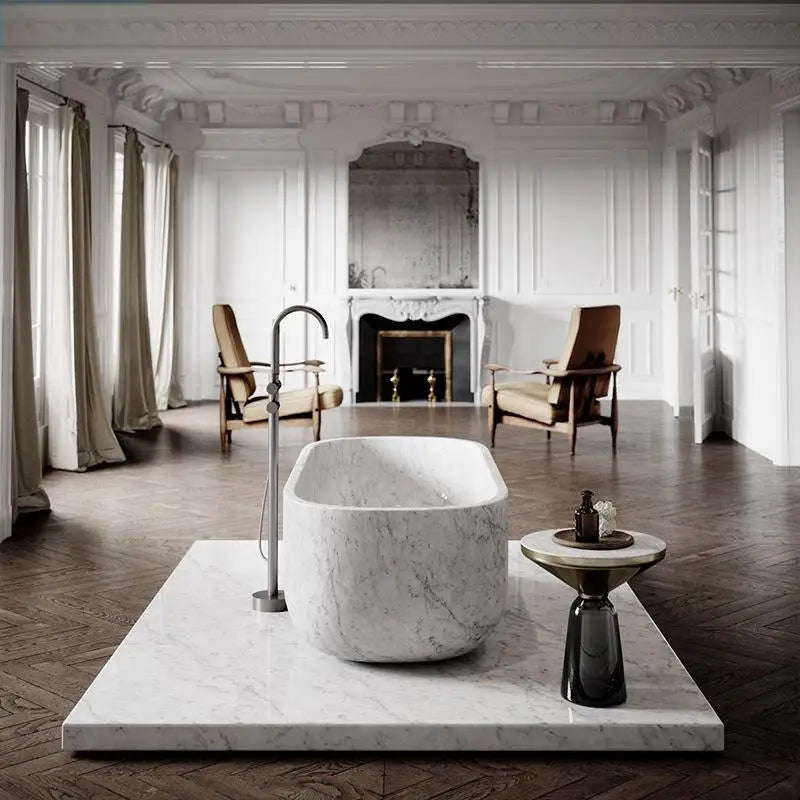 Luxury Natural Marble Bathtub - Double Sized Soaking Tub for Hotel Villa Spa, Artistic Freestanding Tub for Indoor Outdoor Use