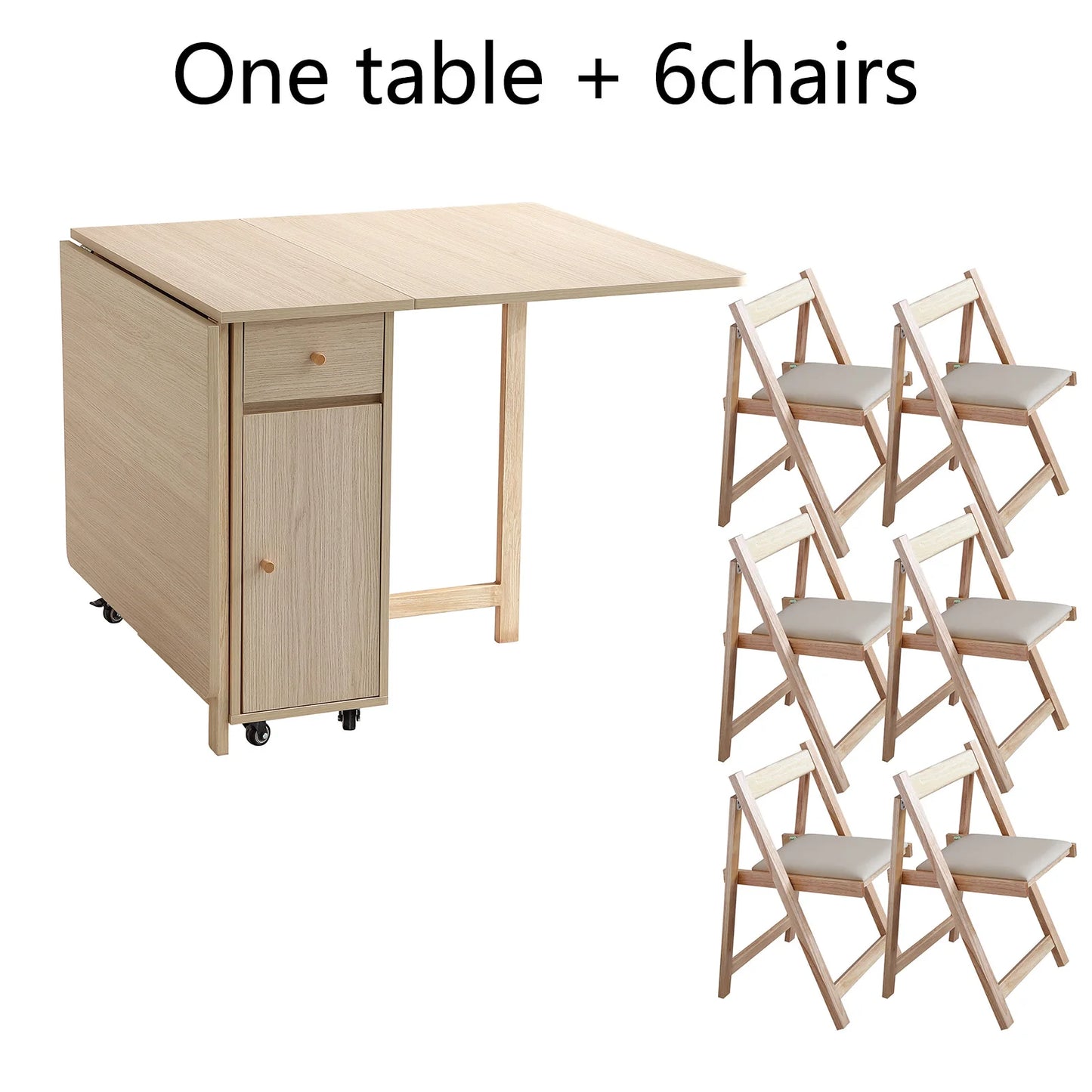 Folding Dining Table with 2 Drawers and 4 Wheels for Living Room,Kitchen, Farmhouse, Space Saving Table